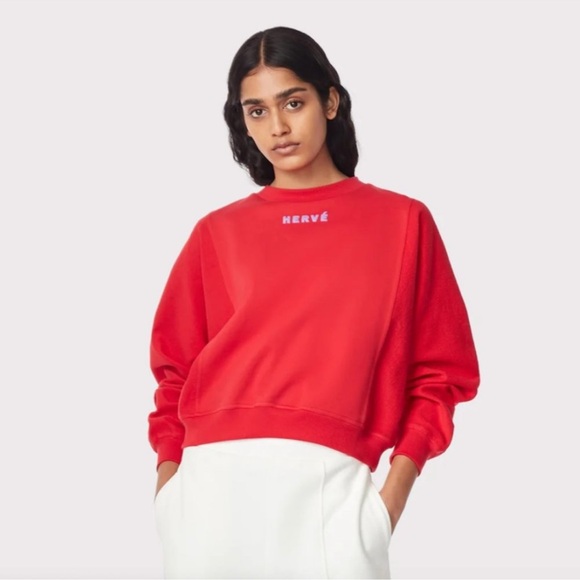Herve Leger Dolman Logo Sweatshirt Cardinal Red Crewneck Pullover Luxury Lounge - Picture 1 of 6